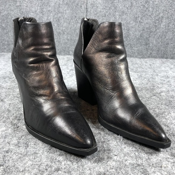 Steve Madden Boots Womens Size 8 M Black Leather Alyse Ankle High Block Heel Zip - Picture 1 of 15